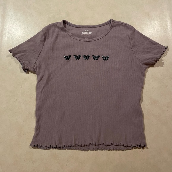 Hollister Purple Embroidered Butterfly Baby Tee - Picture 1 of 3